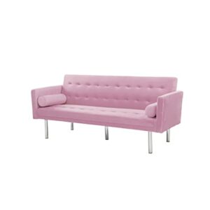 UBGO 2 in 1 Modular, Convertible Sofa Bed, Adjustable Backrest Loveseat, with Two Pillows, Small Space Furniture Set for Apartment, Bedroom, Office, Pink(Velvet Fabric)