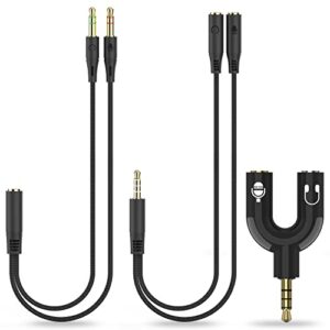 sovunis headphone splitter adapter, 3-in-1 pack 3.5mm male to 2 port 3.5mm female & 3.5mm female to 2 port 3.5mm male aux stereo y jack cable for ps4, xbox, phone, pc, tablet, laptop, gaming headset