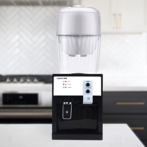 5Gal Water Dispenser,countertop dispensador de agua Drinking Machine Hot/Ice/Cold Top Loading Countertop Water Cooler Dispenser can Put 3.5L, 5L, 10L and 18.9l Bottled Water (Black+White)