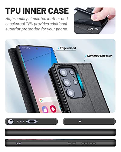 OCASE Compatible with Galaxy S23 Ultra 5G Case Wallet, PU Leather Flip Folio Case with Card Holders RFID Blocking Kickstand [Shockproof TPU Inner Shell] Phone Case 6.8 Inch (2023) - Black