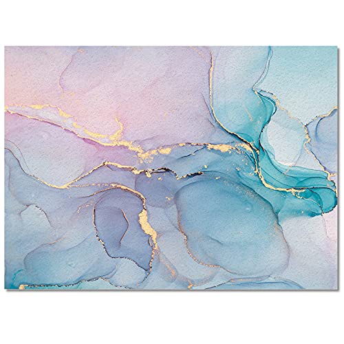 Abstract Marble Modern Pink Blue and Golden Marble Art Textured Rectangular Area Rug Non-Slip Stain-Proof Household Sofa Floor Mat Bedroom Bedside Carpet for Living Dining Room,2x3 Feet