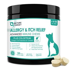 dog allergy relief freeze dried chews, with probiotics, colostrum for immune health, anti itch & seasonal allergies & scratching, omega 3 for skin & coat health, stop pawlicking, hot spots, shedding