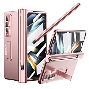 yqodsz for samsung galaxy z fold 4 case with s pen & pen holder, [hinge protection] [built-in screen protector] [kickstand feature] all-inclusive slim pc phone case cover for z fold 4 2022 - pink