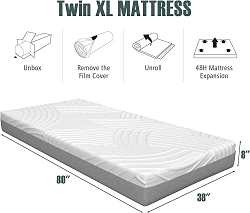 KOMFOTT 8 Inch Adjustable Bed Mattress Twin XL, 3D Transformable Cutting Mattress with Cool Gel Infused Memory Foam & Bamboo Charcoal Memory Foam, Mattress in a Box with CertiPUR-US Certified