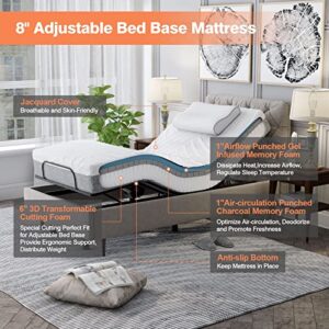 KOMFOTT 8 Inch Adjustable Bed Mattress Twin XL, 3D Transformable Cutting Mattress with Cool Gel Infused Memory Foam & Bamboo Charcoal Memory Foam, Mattress in a Box with CertiPUR-US Certified