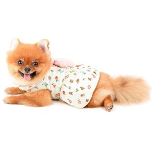 SMALLLEE_LUCKY_STORE Pet Clothes Girls Puppy Cotton Padded Floral Winter Dress Fleece Lind for Small Medium Dog Cat with Cute Rabbit Bag Yorkie Chihuahua Warm Apparel,White,M