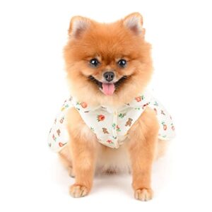 SMALLLEE_LUCKY_STORE Pet Clothes Girls Puppy Cotton Padded Floral Winter Dress Fleece Lind for Small Medium Dog Cat with Cute Rabbit Bag Yorkie Chihuahua Warm Apparel,White,M