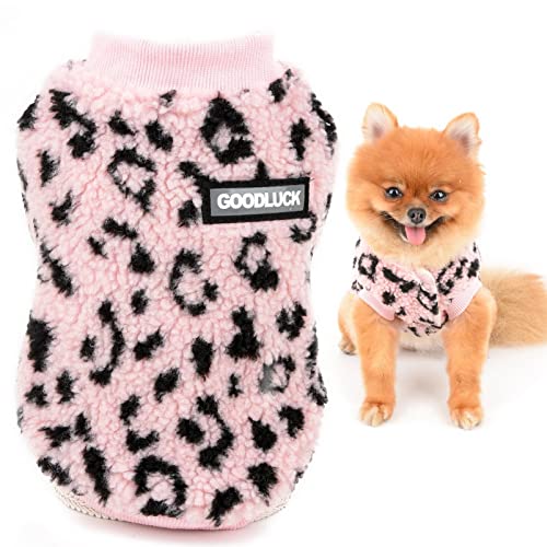 SMALLLEE_LUCKY_STORE Adorable Leopard Pet Fleece Vest Jacket Winter Coat for Small Dog Cat Boys Girls Puppy Chihuahua Yorkie Warm Cold Weather Clothes,Pink,M