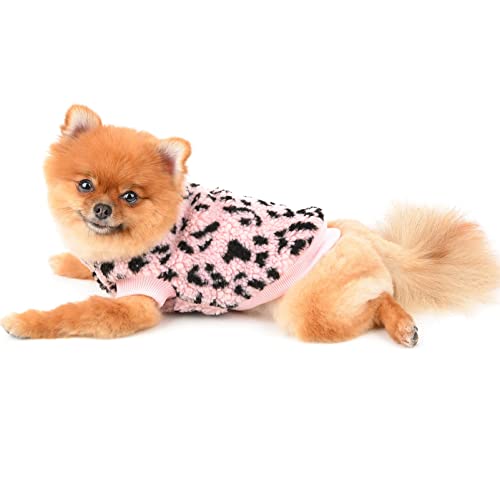 SMALLLEE_LUCKY_STORE Adorable Leopard Pet Fleece Vest Jacket Winter Coat for Small Dog Cat Boys Girls Puppy Chihuahua Yorkie Warm Cold Weather Clothes,Pink,M