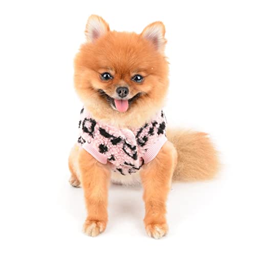 SMALLLEE_LUCKY_STORE Adorable Leopard Pet Fleece Vest Jacket Winter Coat for Small Dog Cat Boys Girls Puppy Chihuahua Yorkie Warm Cold Weather Clothes,Pink,M