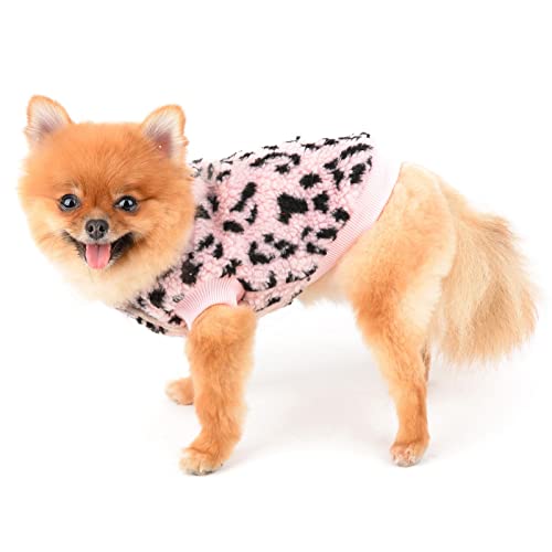 SMALLLEE_LUCKY_STORE Adorable Leopard Pet Fleece Vest Jacket Winter Coat for Small Dog Cat Boys Girls Puppy Chihuahua Yorkie Warm Cold Weather Clothes,Pink,M