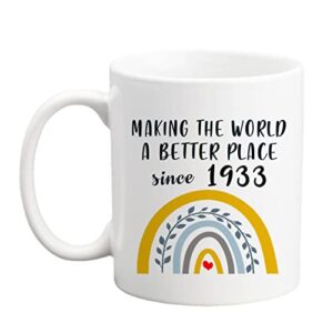 qsavet 90th birthday gifts for women, making the world a better place since 1933 coffee mug, 90th birthday mugs, 1933 birthday gifts, 90 year old birthday gift ideas for men 11oz novelty tea cup