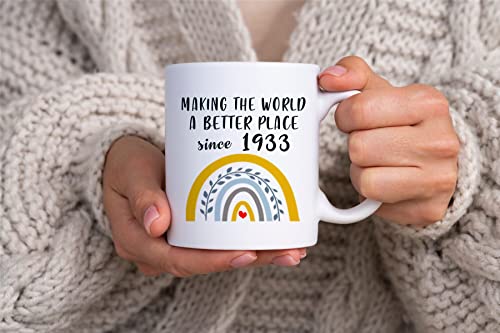 Qsavet 90th Birthday Gifts for Women, Making The World A Better Place Since 1933 Coffee Mug, 90th Birthday Mugs, 1933 Birthday Gifts, 90 Year Old Birthday Gift Ideas for Men 11oz Novelty Tea Cup