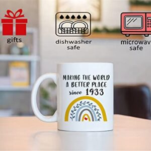 Qsavet 90th Birthday Gifts for Women, Making The World A Better Place Since 1933 Coffee Mug, 90th Birthday Mugs, 1933 Birthday Gifts, 90 Year Old Birthday Gift Ideas for Men 11oz Novelty Tea Cup