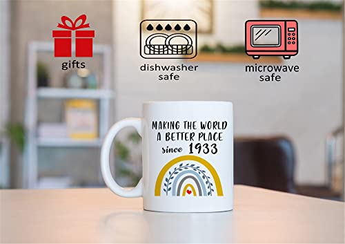 Qsavet 90th Birthday Gifts for Women, Making The World A Better Place Since 1933 Coffee Mug, 90th Birthday Mugs, 1933 Birthday Gifts, 90 Year Old Birthday Gift Ideas for Men 11oz Novelty Tea Cup