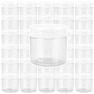 ningwaan 60 pack 2oz plastic containers jars with white lids, 60ml clear containers, wide-mouth mini refillable empty jars for diy, beads, art crafts