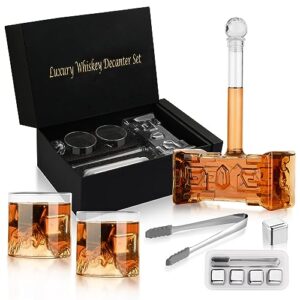 swirbe wine&whiskey decanter set,750ml hammer decanter,2 whiskey glasses and 4 ice stones,wonderful father day gift for dad, husband