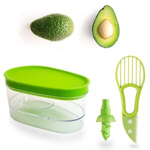 mazor store avocado keeper and slicer/ 5 in 1 - avocados saver pitter set, storage container, remove pit safety knife tool, scoop slice |keep fresh | avo savers and holders | avocado cover