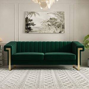 kadway green velvet loveseat sofa couch, 84" luxury large sectional sofa couch with gold metal legs for 3-4 persons, mid-century modern sofa, chesterfield sofa couch for living room bedroom