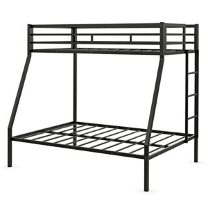 Giantex Bunk Bed Twin Over Full Size, Metal Bunk Bed w/Removable Ladder & Steel Frame Support, Space-Saving Triple Bunk Bed for Boys Girls Adults, Noise Free, No Box Spring Needed, Black