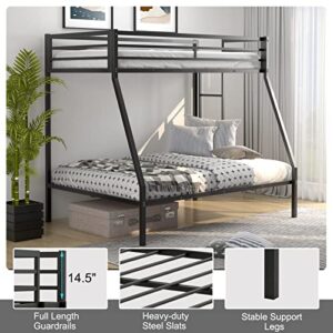 Giantex Bunk Bed Twin Over Full Size, Metal Bunk Bed w/Removable Ladder & Steel Frame Support, Space-Saving Triple Bunk Bed for Boys Girls Adults, Noise Free, No Box Spring Needed, Black