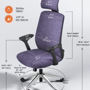 Dripex Mesh Office Chair for Home, Ergonomic Desk Chair with Arms/Lumbar Support/Mesh Back/Adjustable Headrest & Height/Wheels, Computer Chairs Tilt Reclining Swivel Rolling Chair, Purple