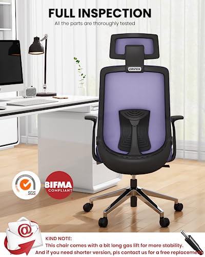 Dripex Mesh Office Chair for Home, Ergonomic Desk Chair with Arms/Lumbar Support/Mesh Back/Adjustable Headrest & Height/Wheels, Computer Chairs Tilt Reclining Swivel Rolling Chair, Purple