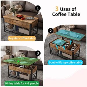 Lwdhw Olin 40" Lift Top Coffee Table, 3 in 1 Multi-Function Coffee Table with Hidden Compartment and Storage,Coffee Table for Dining Reception Room, Rustic Brown