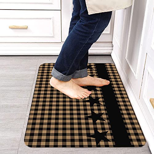 Indoor Door Mat Welcome Entryway Rug Western Star Country Style Buffalo Plaid Non Slip Floor Doormats Absorbent Bath Rugs Black Stars Striped on Checker Carpet for Front/Back Doors