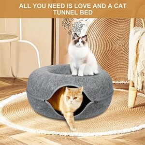 Cat Tunnel Bed, Cat Cave Bed ，Beds for Indoor Cats - Large Cat House for Pet Cat Cave ，Detachable Round Felt & Washable Interior Cat Play Tunnel for Small Pets (24 Inch, Dark Grey)