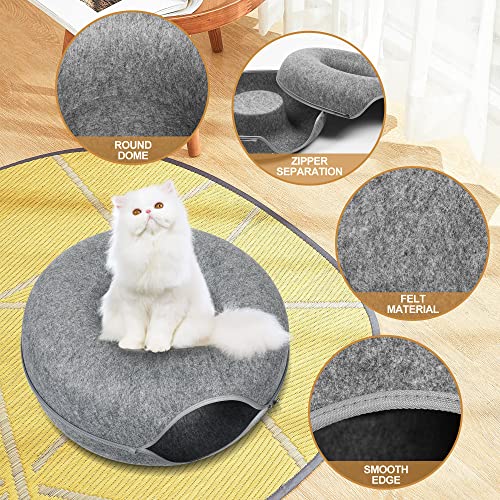 Cat Tunnel Bed, Cat Cave Bed ，Beds for Indoor Cats - Large Cat House for Pet Cat Cave ，Detachable Round Felt & Washable Interior Cat Play Tunnel for Small Pets (24 Inch, Dark Grey)