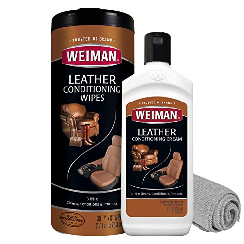 Weiman Complete Auto Leather Interior Cleaning Kit for Car, Truck, Motorcycle, RV, Motorhome - Cleans & Restores Leather Automotive Seats & Accessories, UVX Protection(Leather Auto Kit - Wipes)