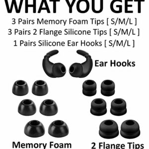 Ear Hooks Memory Foam Ear Tips Kits Compatible with Beats Studio Buds, Anti-Slip Comfortable Noise Reduce Double Flange Eartips Accessories Compatible with Beats Studio Buds Black L/M/S