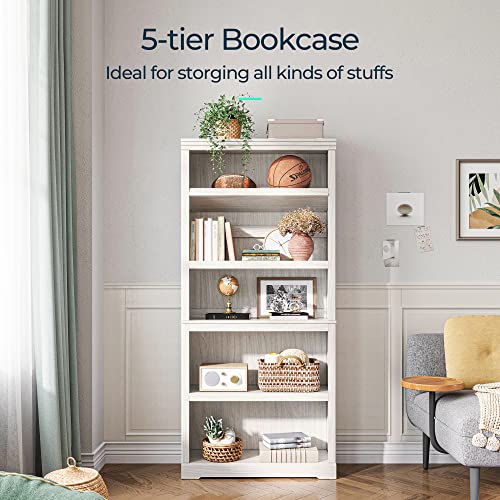 LINSY HOME 5 Shelf Bookcase, Bookshelves Floor Standing Display Storage Shelves 68 in Tall Bookcase Home Decor Furniture for Home Office, Living Room, Bed Room - White Oak