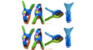 4 set (8 ct) 2x blue toucan / 2x bubble fish beach towel clips jumbo size for beach chair, cruise beach patio, pool accessories for chairs, household clip, baby stroller