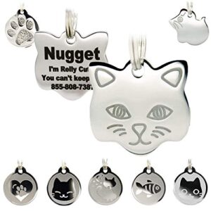 stainless steel cat id tags - engraved personalized cat tags includes up to 4 lines of text with cat shape