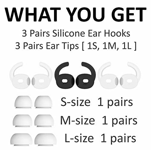 Ear Hooks Compatible with AirPods Pro 2nd Generation, Anti-Slip Non-Slip Silicone Eartips and Covers Wings Tips Accessories Compatible with AirPods Pro 2 2022 White Black L/M/S