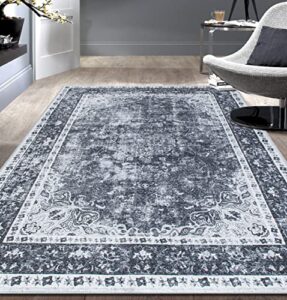 rugshop traditional distressed medallion stain resistant flat weave eco friendly premium recycled machine washable area rug 5'x7' black