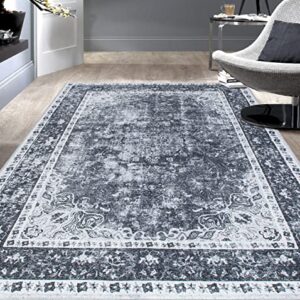Rugshop Traditional Distressed Medallion Stain Resistant Flat Weave Eco Friendly Premium Recycled Machine Washable Area Rug 5'x7' Black