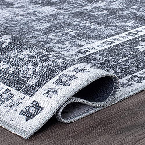 Rugshop Traditional Distressed Medallion Stain Resistant Flat Weave Eco Friendly Premium Recycled Machine Washable Area Rug 5'x7' Black