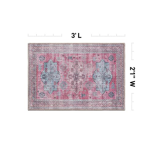 Rugshop Distressed Transitional Bohemian Stain Resistant Flat Weave Eco Friendly Premium Recycled Machine Washable Area Rug 2'1"x3' Multi