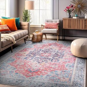 rugshop traditional distressed vintage stain resistant flat weave eco friendly premium recycled machine washable area rug 10'x14' multi