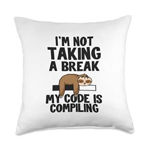 coding geeks & nerd computer science gifts for men i'm not taking a break my code is compiling sloth programmer throw pillow, 18x18, multicolor