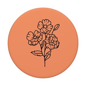 Papaya - Poppy Boho Floral Line Art Minimalist PopSockets Swappable PopGrip