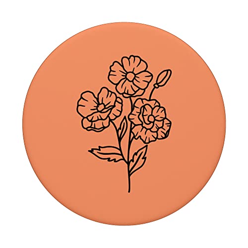 Papaya - Poppy Boho Floral Line Art Minimalist PopSockets Swappable PopGrip