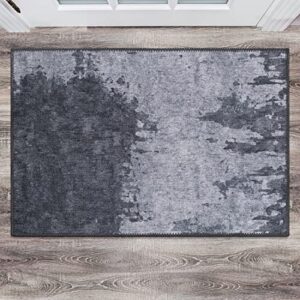 rugshop distressed abstract stain resistant flat weave eco friendly premium recycled machine washable area rug 2'1"x3' gray