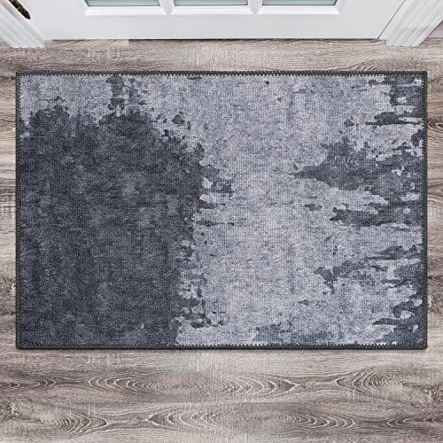 Rugshop Distressed Abstract Stain Resistant Flat Weave Eco Friendly Premium Recycled Machine Washable Area Rug 2'1"x3' Gray