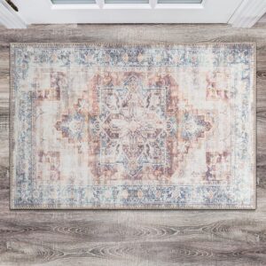 rugshop bohemian distressed stain resistant flat weave eco friendly premium recycled machine washable area rug 2'1"x3' rust