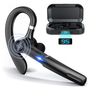 aode bluetooth headset , earpiece with enc mic ,trucker wireless headset charging case 55hrs playtime 5.3 hands-free caller voice announce for driving/business（upgrade version) update-black