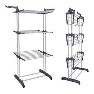 hoflera airer clothes drying rack - 4 tiers foldable clothes hanger with adjustable height and large stainless steel garment laundry racks for indoor and outdoor use